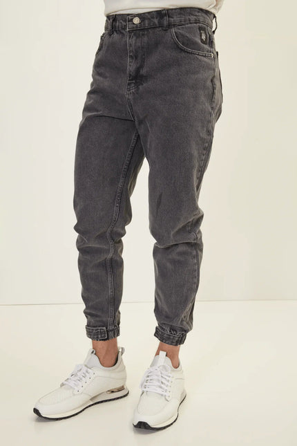 Men's Drawstring Denim Jogger - Black | Ron Tomson