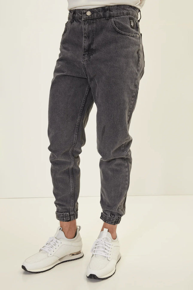 Men's Drawstring Denim Jogger - Black | Ron Tomson