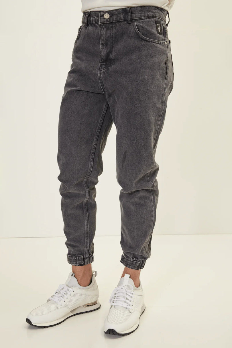 Men's Drawstring Denim Jogger - Black | Ron Tomson