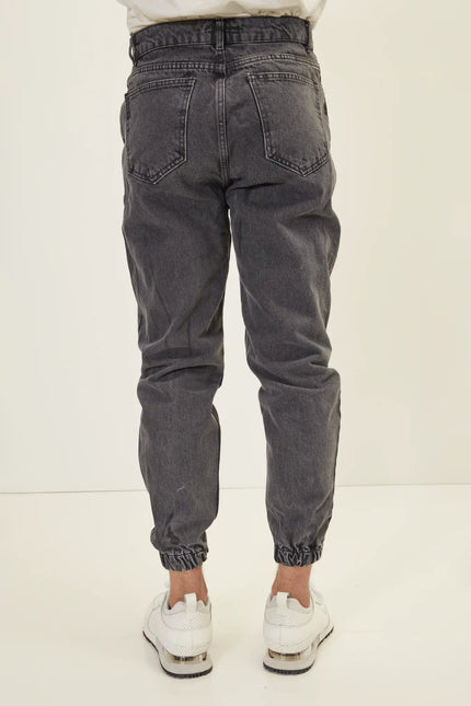 Men's Drawstring Denim Jogger - Black | Ron Tomson