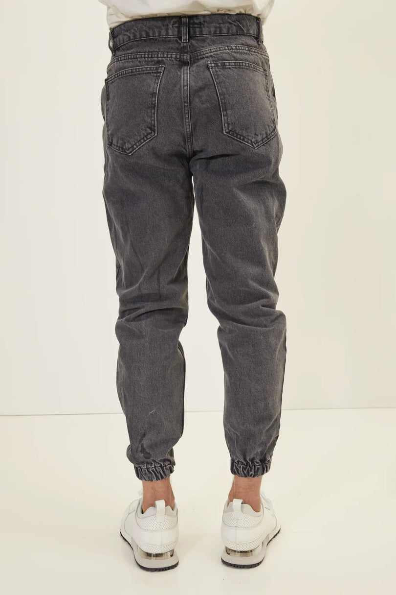 Men's Drawstring Denim Jogger - Black | Ron Tomson