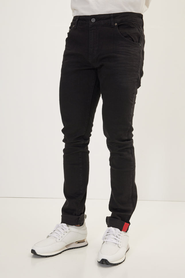 Men's Inner Red Stripe Denim Jeans - Black | Ron Tomson