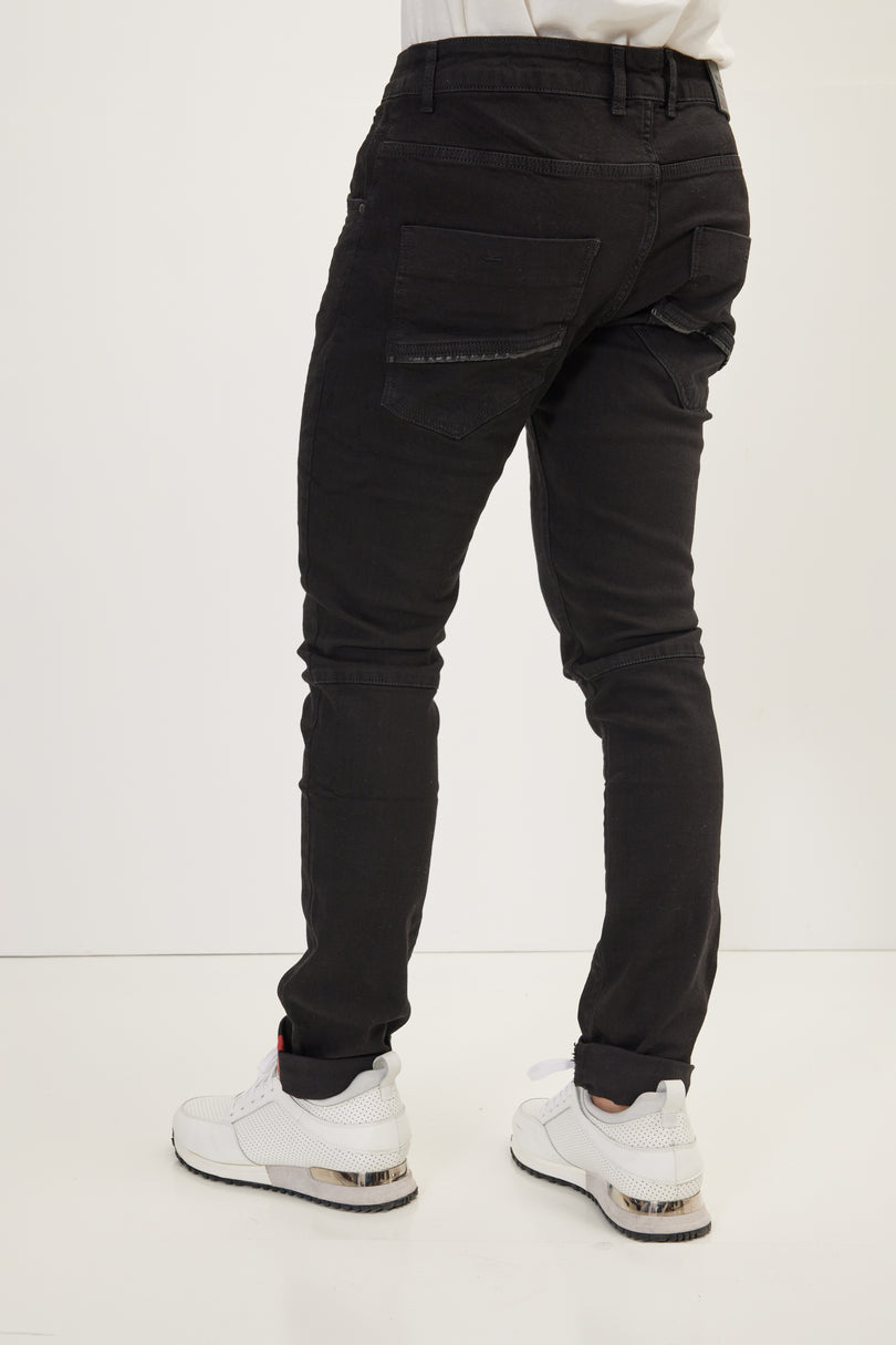Men's Inner Red Stripe Denim Jeans - Black | Ron Tomson