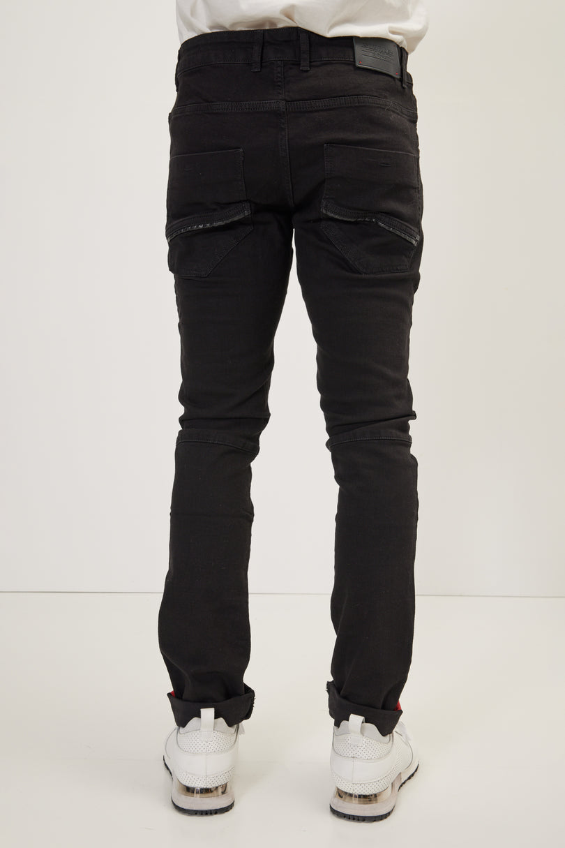 Men's Inner Red Stripe Denim Jeans - Black | Ron Tomson