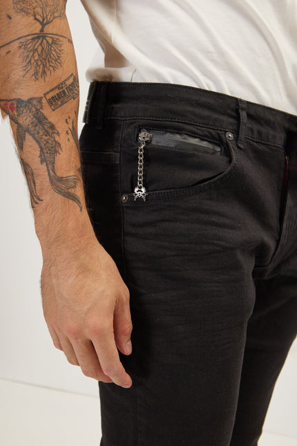 Men's Inner Red Stripe Denim Jeans - Black | Ron Tomson