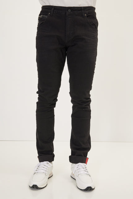 Men's Inner Red Stripe Denim Jeans - Black | Ron Tomson