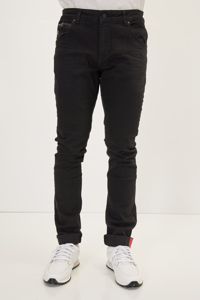 Men's Inner Red Stripe Denim Jeans - Black | Ron Tomson