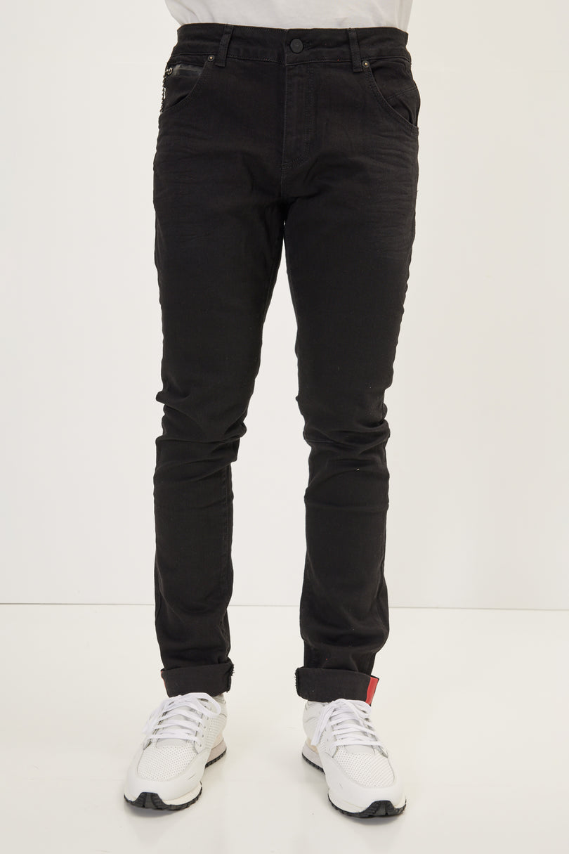 Men's Inner Red Stripe Denim Jeans - Black | Ron Tomson