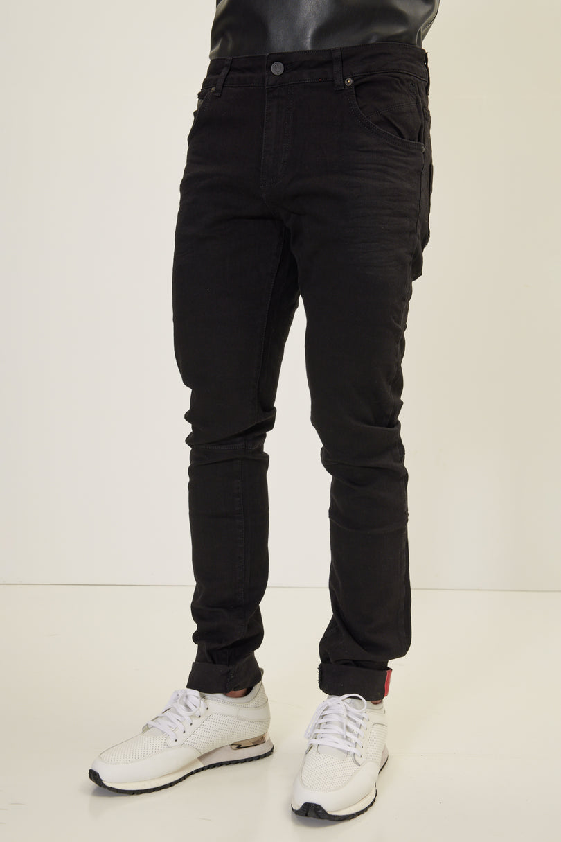 Men's Inner Red Stripe Denim Jeans - Black | Ron Tomson