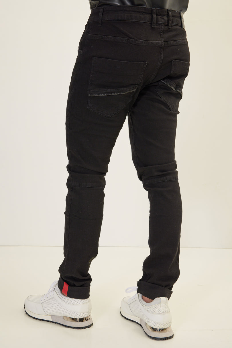 Men's Inner Red Stripe Denim Jeans - Black | Ron Tomson