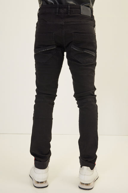 Men's Inner Red Stripe Denim Jeans - Black | Ron Tomson