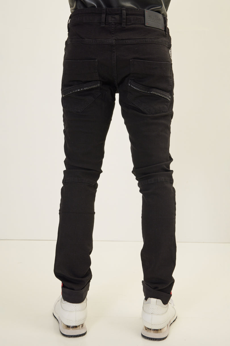 Men's Inner Red Stripe Denim Jeans - Black | Ron Tomson