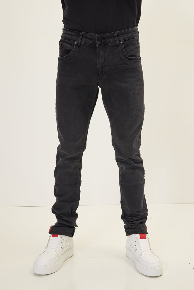 Inner Red Stripe Denim Jeans - Black