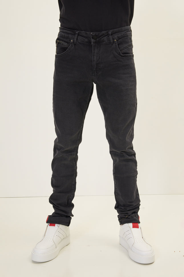 Men's Inner Red Stripe Denim Jeans - Black | Ron Tomson