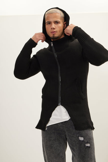 Men's Hooded Cardigan - Black | Ron Tomson