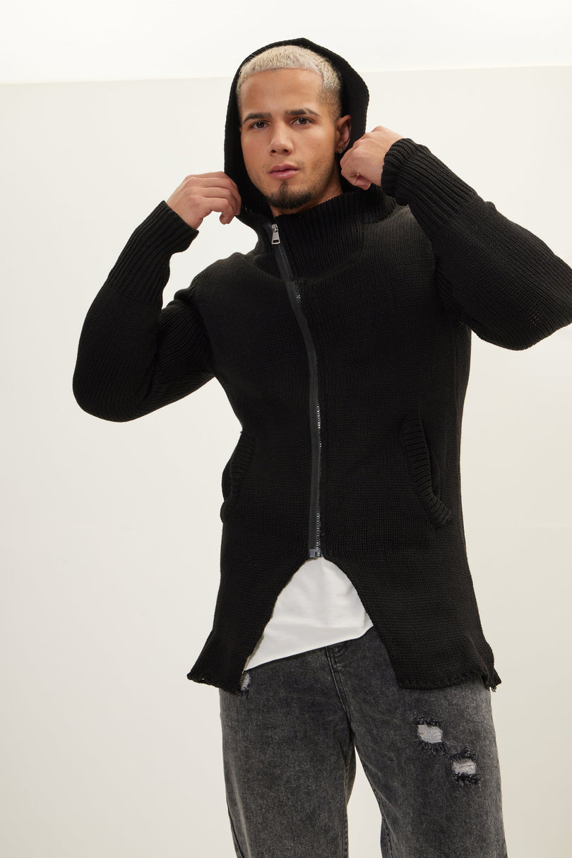 Men's Hooded Cardigan - Black | Ron Tomson