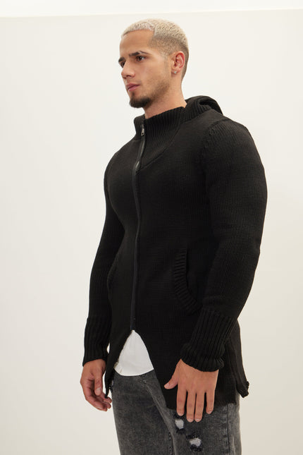 Men's Hooded Cardigan - Black | Ron Tomson