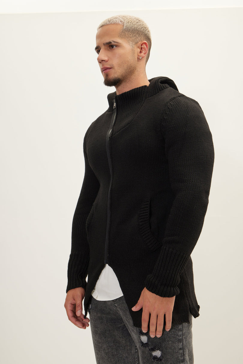 Men's Hooded Cardigan - Black | Ron Tomson