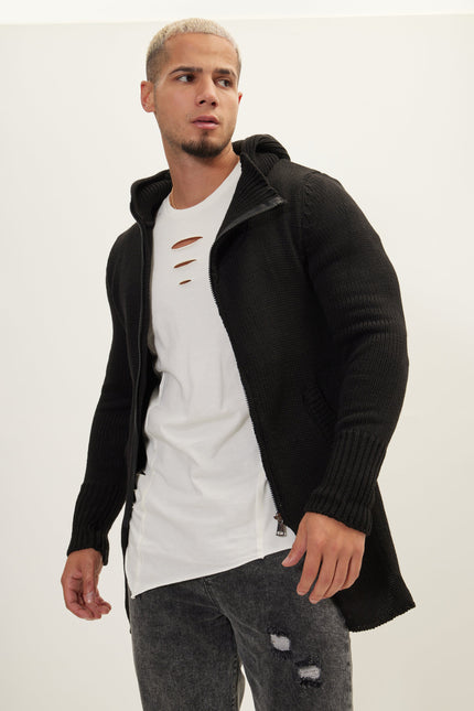 Men's Hooded Cardigan - Black | Ron Tomson