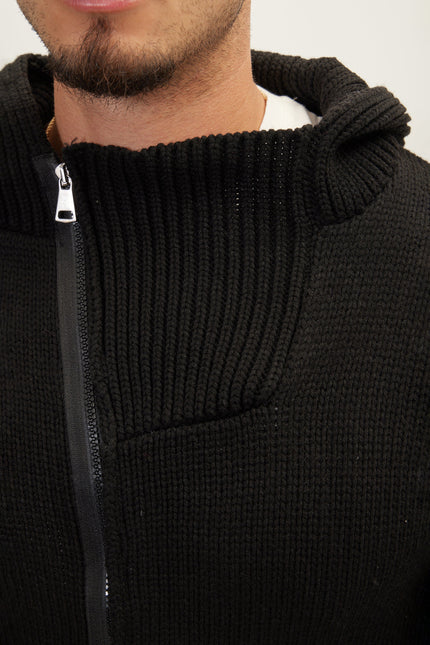 Men's Hooded Cardigan - Black | Ron Tomson