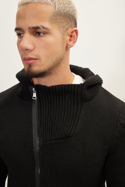 Men's Hooded Cardigan - Black | Ron Tomson
