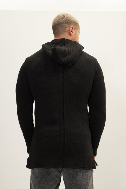 Men's Hooded Cardigan - Black | Ron Tomson