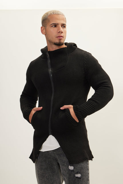 Men's Hooded Cardigan - Black | Ron Tomson