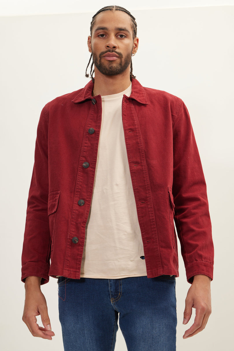 Men's Canvas Work Jacket - Bordeaux | Ron Tomson
