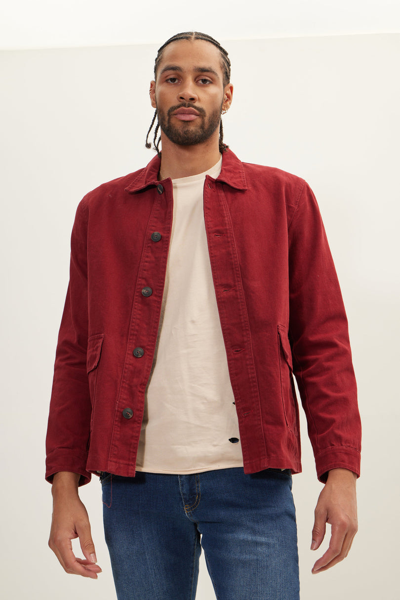 Men's Canvas Work Jacket - Bordeaux | Ron Tomson