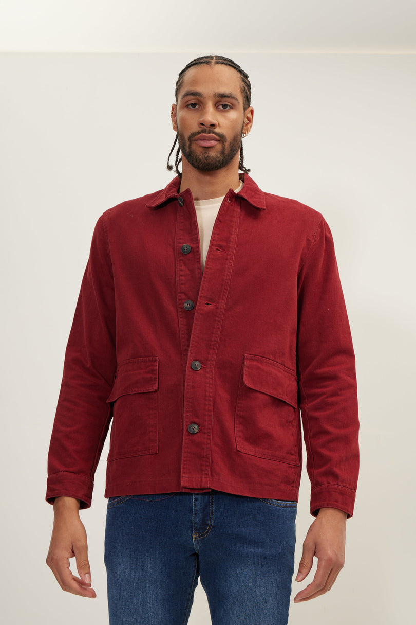 Men's Canvas Work Jacket - Bordeaux | Ron Tomson