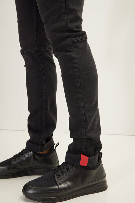 Men's Inner Red Stripe Denim Jeans - Black | Ron Tomson