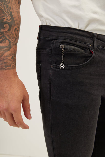 Men's Inner Red Stripe Denim Jeans - Black | Ron Tomson