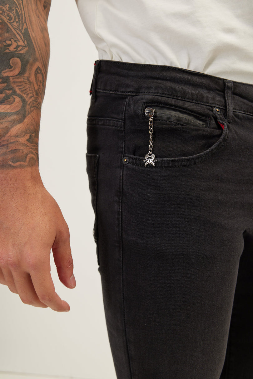 Men's Inner Red Stripe Denim Jeans - Black | Ron Tomson