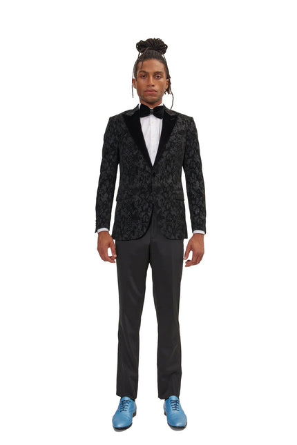Men's Metallic Snake Tuxedo Jacket - Black | Ron Tomson