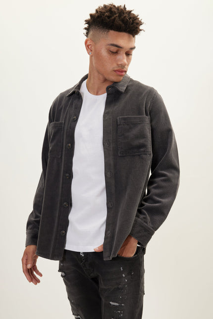 Men's Slim Cotton Shirt Jacket - Anthracite | Ron Tomson