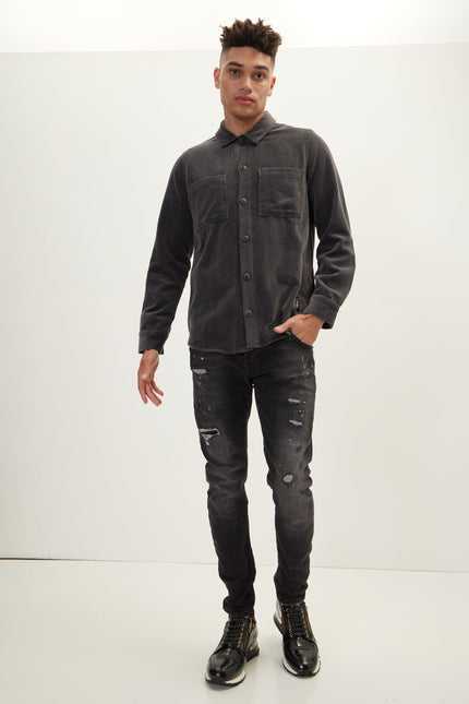 Men's Slim Cotton Shirt Jacket - Anthracite | Ron Tomson