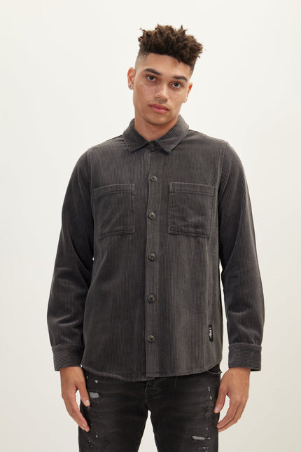 Men's Slim Cotton Shirt Jacket - Anthracite | Ron Tomson
