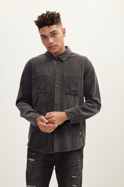 Men's Slim Cotton Shirt Jacket - Anthracite | Ron Tomson