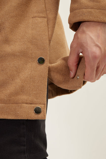 Men's Hooded Asymmetric-Zip Parka - Camel | Ron Tomson