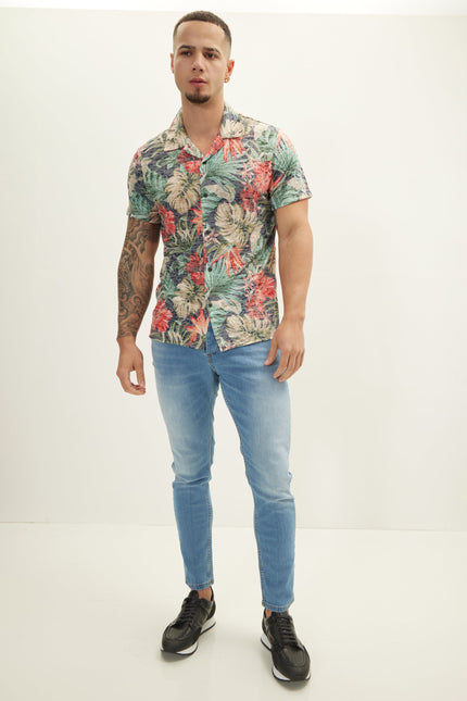 Men's Floral Hawaiian Shirt - Green Red | Ron Tomson
