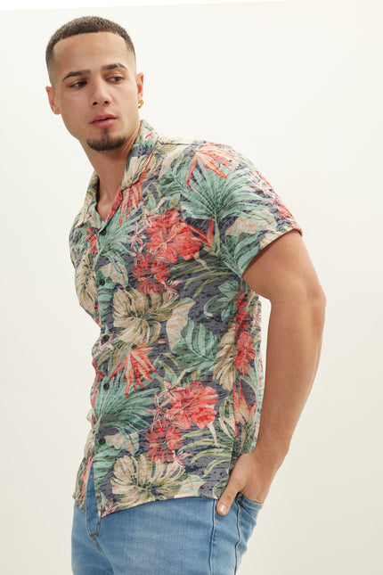 Men's Floral Hawaiian Shirt - Green Red | Ron Tomson
