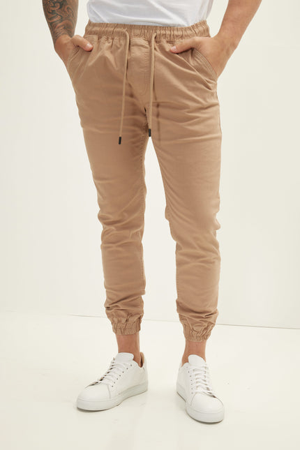 Men's Chino Jogger Pants - Stone | Ron Tomson