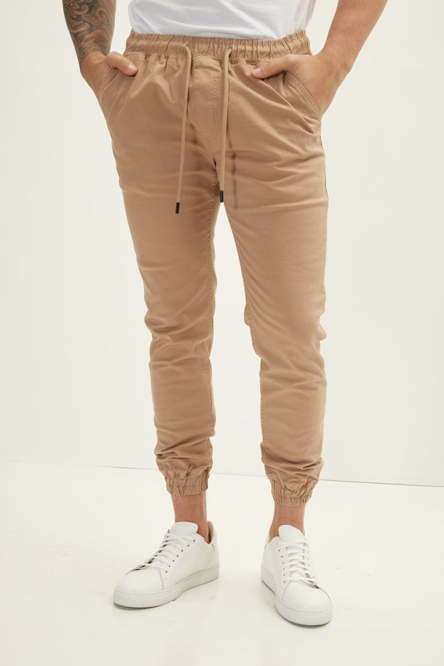 Men's Chino Jogger Pants - Stone | Ron Tomson