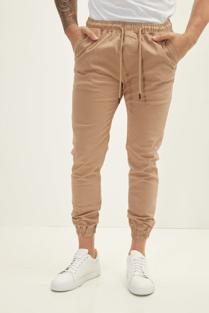 Men's Chino Jogger Pants - Stone | Ron Tomson