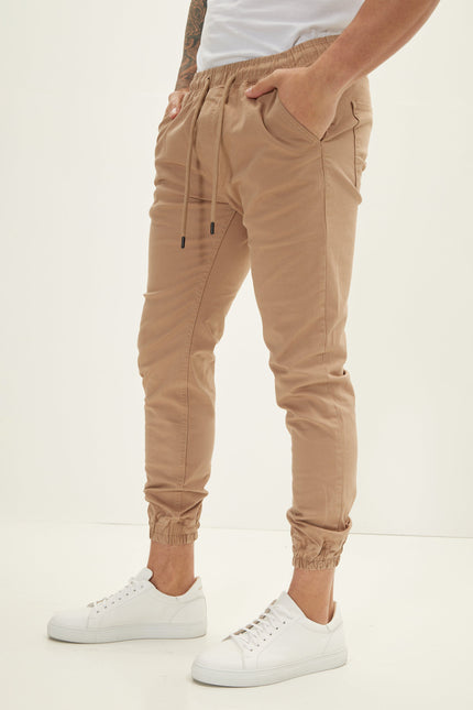 Men's Chino Jogger Pants - Stone | Ron Tomson