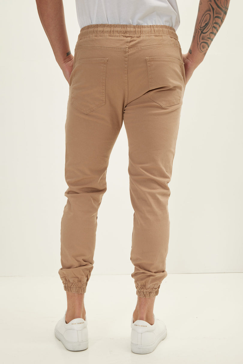 Men's Chino Jogger Pants - Stone | Ron Tomson