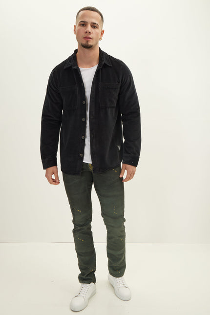 Men's Stretch Cotton Shirt Jacket - Black | Ron Tomson