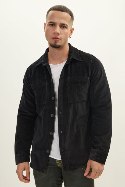 Men's Stretch Cotton Shirt Jacket - Black | Ron Tomson