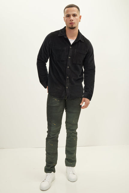 Men's Stretch Cotton Shirt Jacket - Black | Ron Tomson