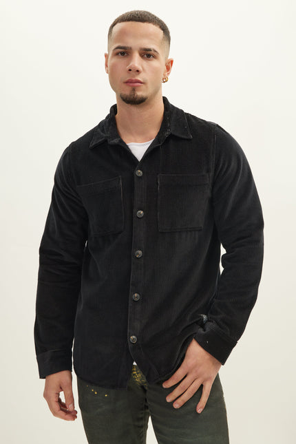 Men's Stretch Cotton Shirt Jacket - Black | Ron Tomson